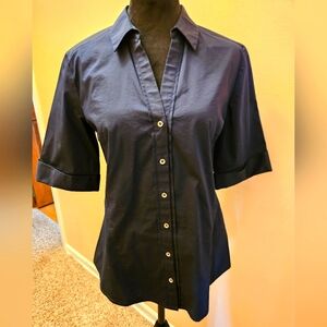 New York & Company Navy Button-Down Short Sleeve Shirt